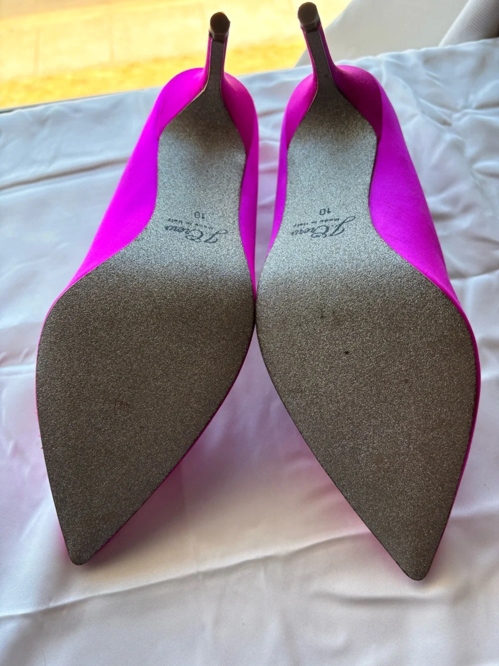 J. Crew Hot Pink Pointed Toe Pumps with Glitter Soles